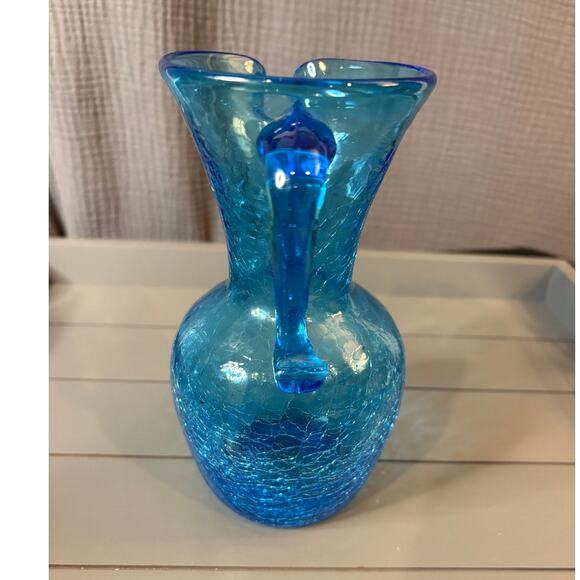 Blue Crackle Glass. Pitcher 7" hand Blown - Picture 5 of 6
